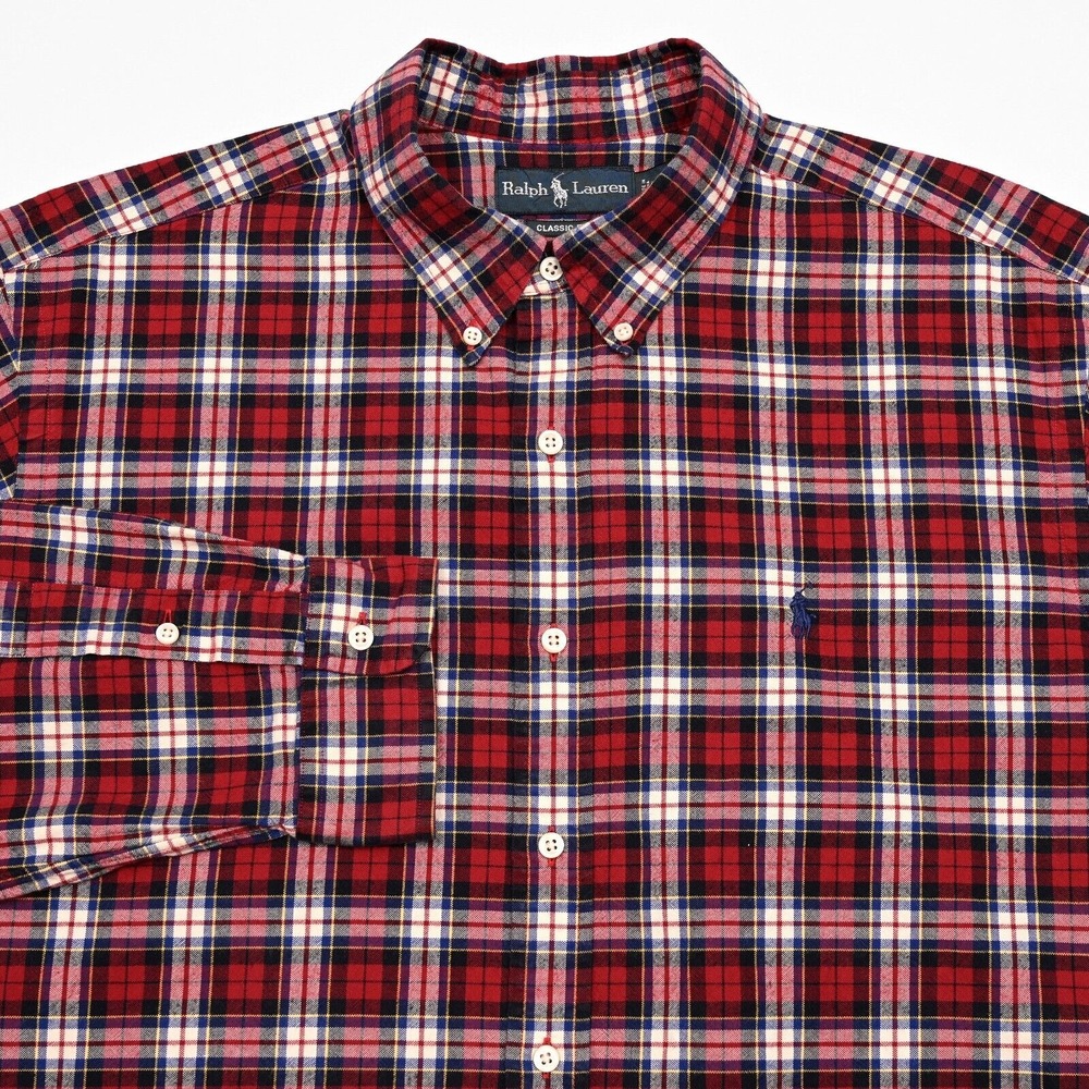 Vintage Polo Ralph Lauren Shirt Mens Plaid‎ Button Down Oxford Cloth XL Preppy